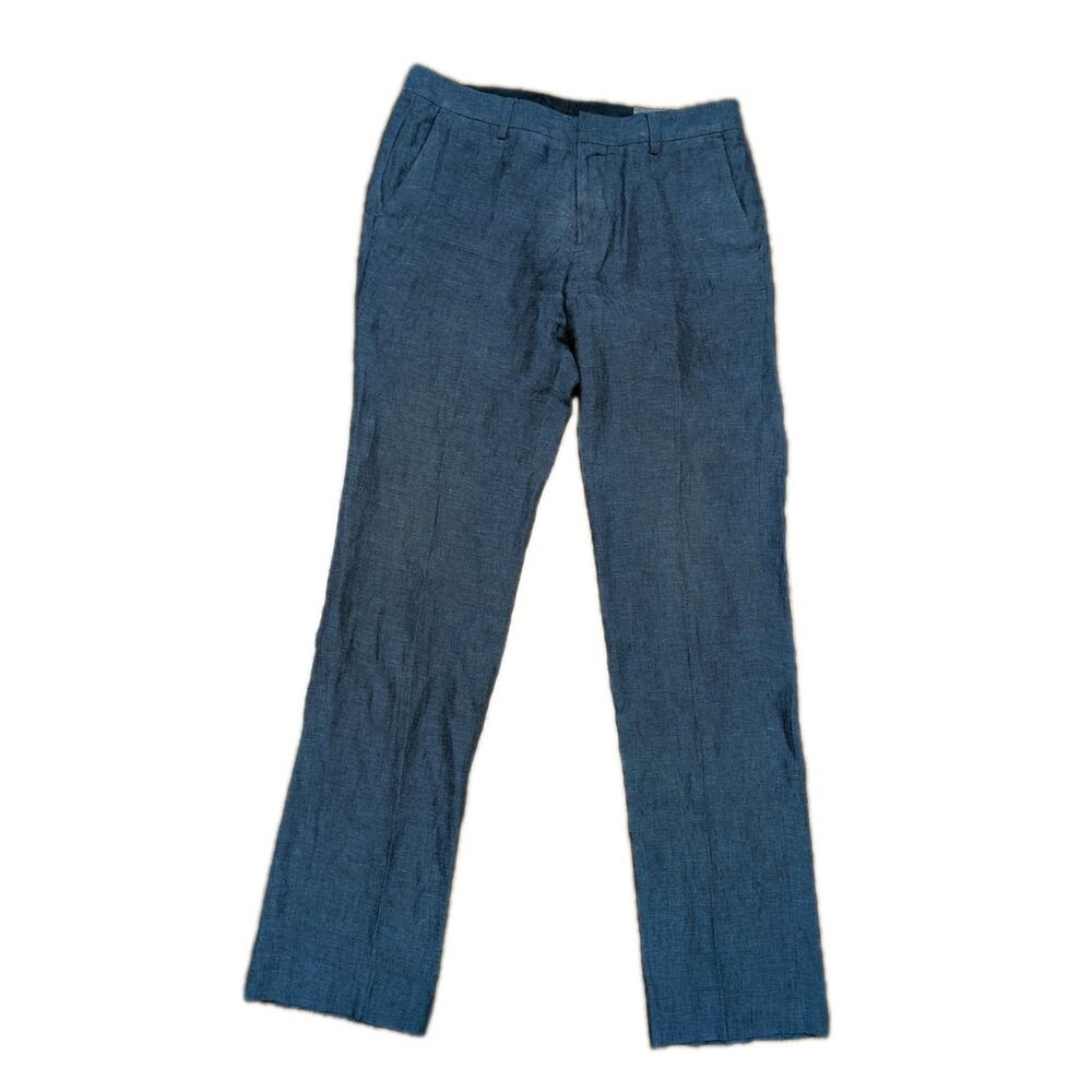 Bonobos 100% Italian Linen Trousers Mens 32x33 Blue Slim Fit Dress Pants